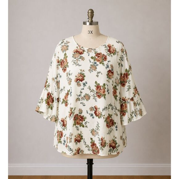 Unbranded Tops - Como Blu Women’s 3X Floral Top Cottagecore Bell Sleeve Bohemian Blouse